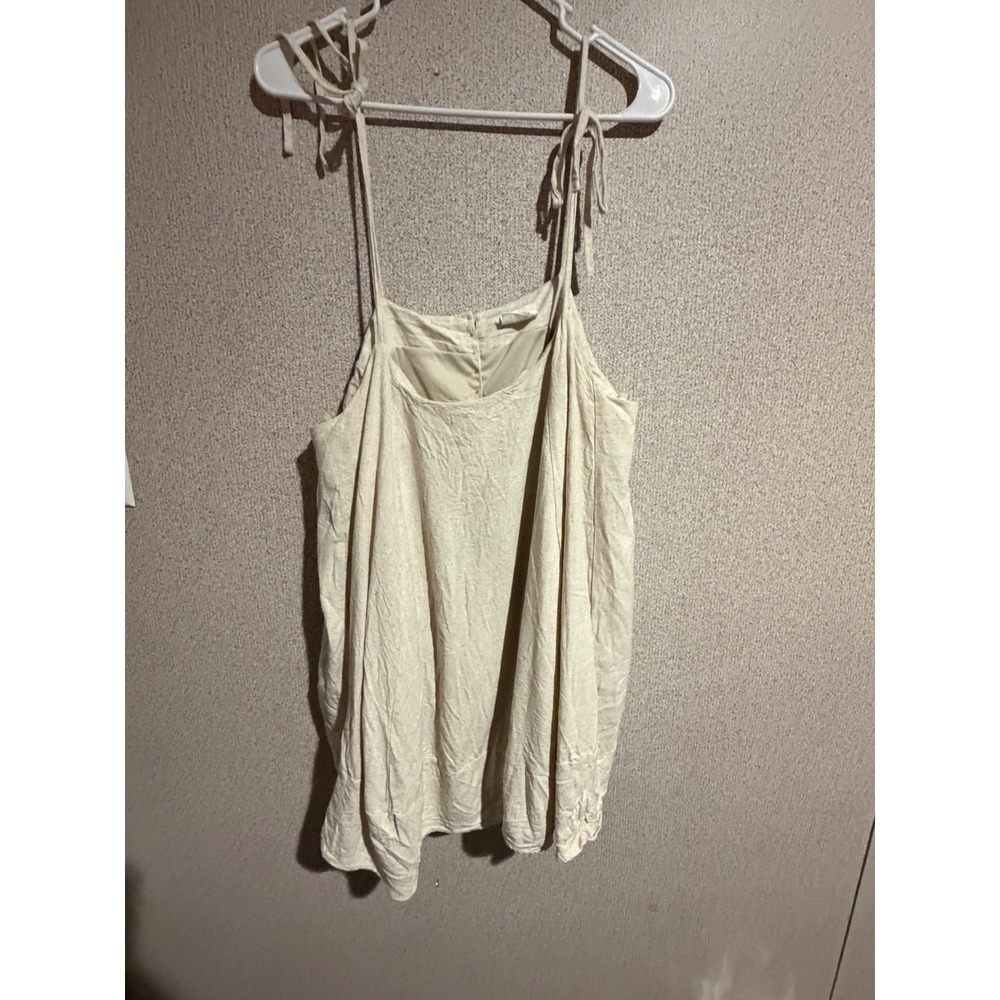 New Mix Women Cream Linen Blend Tie Strap Button Front Camisole Top Large